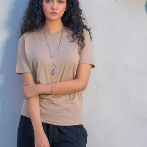 Khaki Beige Crew Neck T-Shirt – Women's Everyday Neutral Tee EW-001147