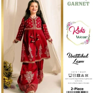2 Pcs Girl's Lawn Embroidered Unstitched Suit
