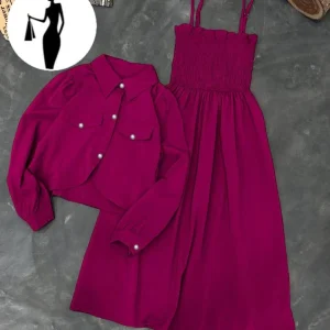 2 Pcs Women's Stitched Linen Calligraphy Frock And Jacket