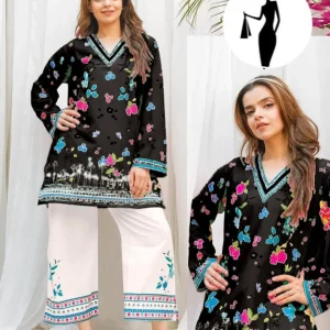 2 Pcs Women's Stitched Swiss Lawn Printed Co-Ord Set